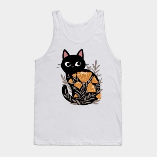 Black Cat in Golden Flowers Tank Top